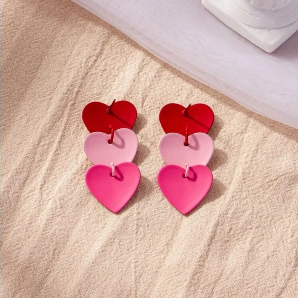 Color Block Heart Drop Earrings‎ - Picture 6 of 10